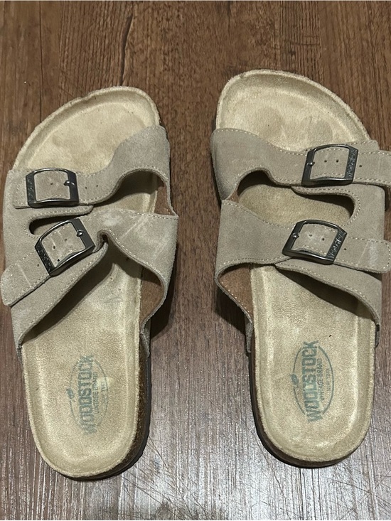 Woodstock Shoes - Woodstock Beige Suede Dual-Buckle Slide Sandals